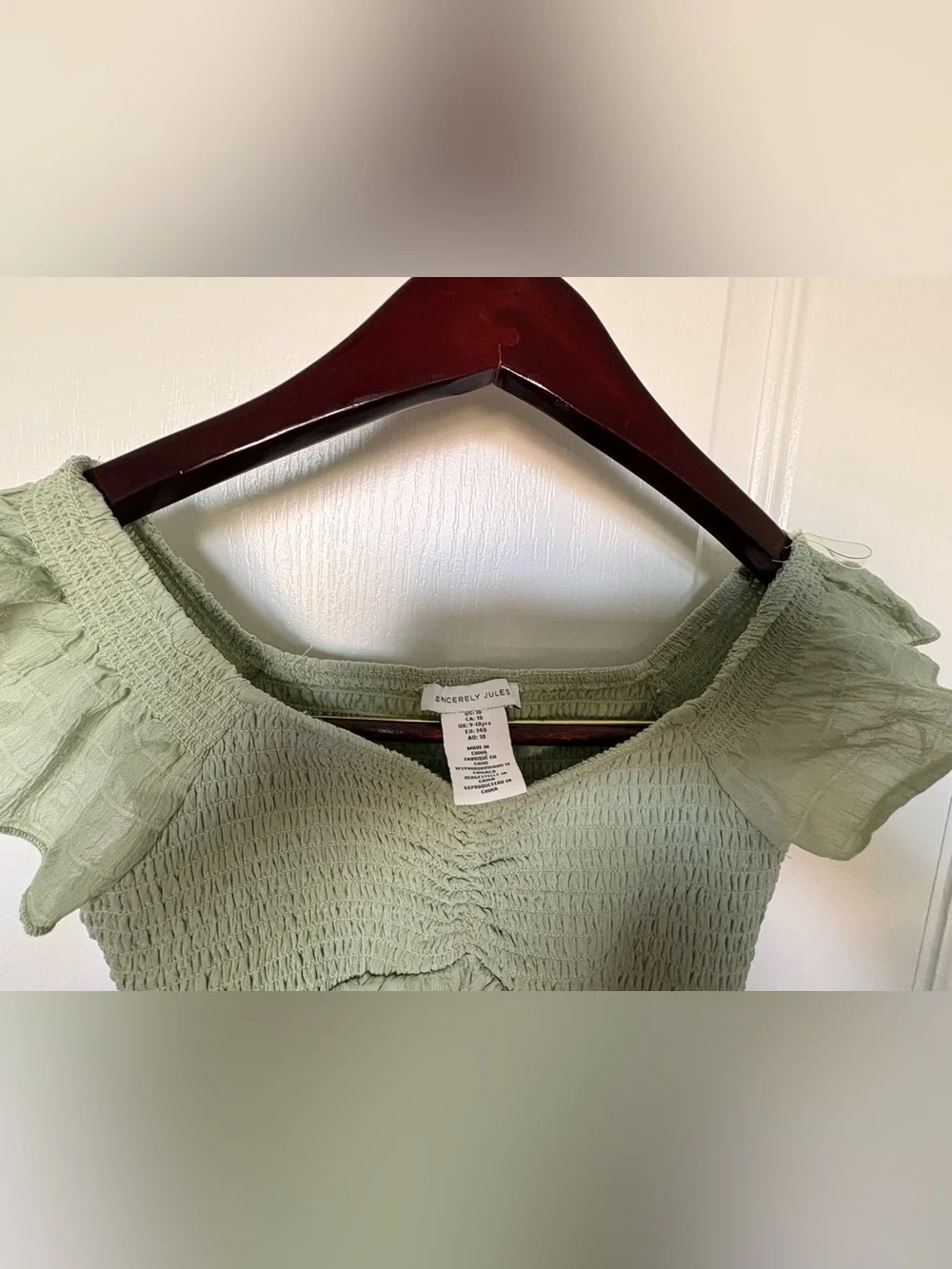 Sincerely Jules Sage Green Smocked Off-Shoulder Tunic